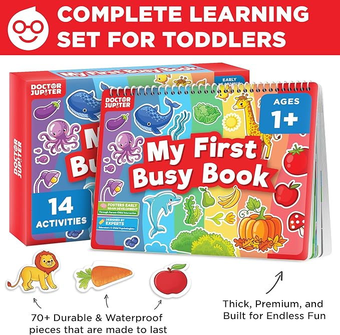 Doctor Jupiter My First Montessori Busy Book for Toddlers 1+ Year Olds | Preschool Learning Activities - Educational Travel Toys | Birthday Gift for Boys & Girls Ages 1,2,3