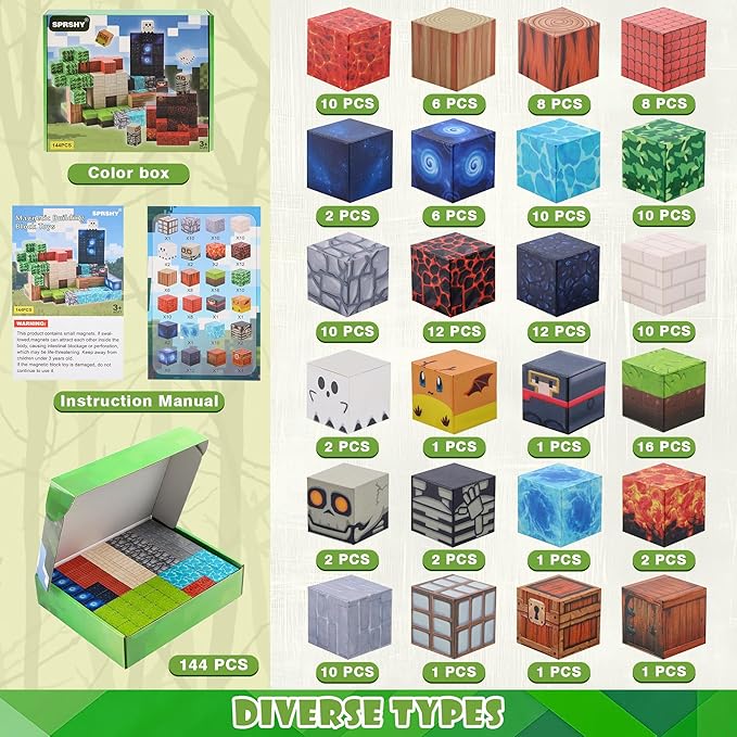 Magnetic Building Block Toy - 144PSC Stacking Construction Set to Cultivate STEM Skills for Boys and· Girls 6 7 8 9