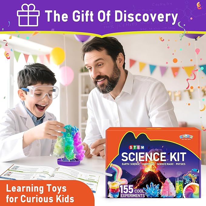 BenBen Science Kits for Kids Age 8-12, 155 Experiments Educational Toy, STEM Toys for 6 7 8 Year Old Boys Girls Birthday Gift, Volcano Science Kit, Chemistry Set for Homeschooling