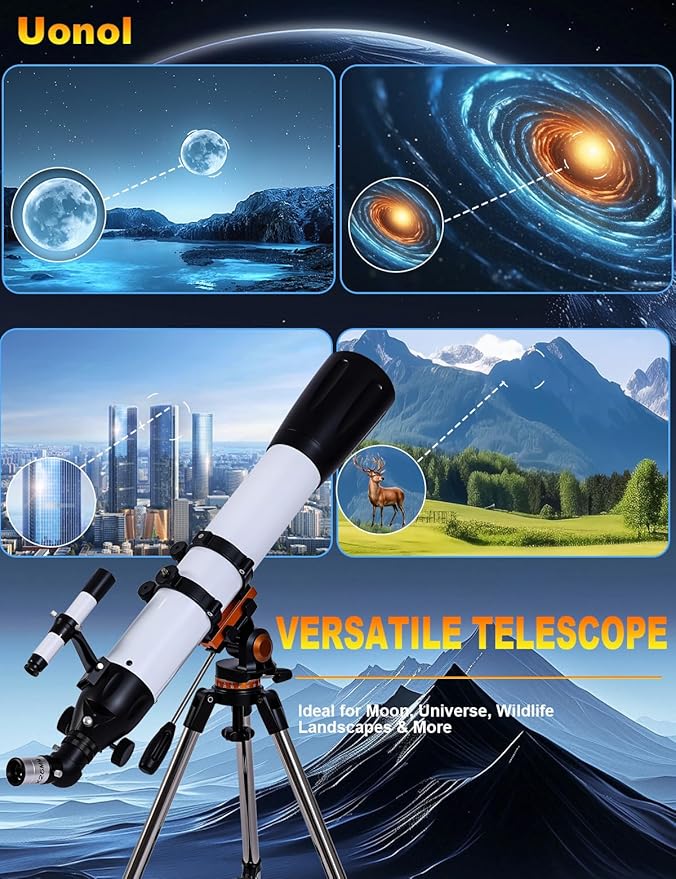 Telescope for Adults High Powered 90mm Aperture 800mm(32X-240X),Refractor Telescopes for Astronomy Beginners with AZ Mount Tripod,Phone Adapter,Carry Bag
