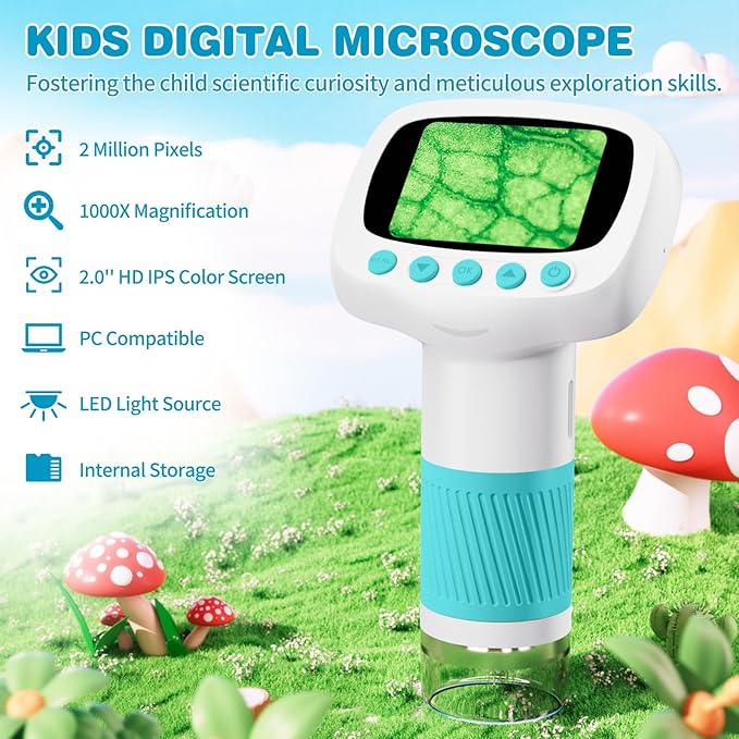 Microscope for Kids Over 3 Years Old, 1000X Portable Handheld Microscopes, Pocket Mini Microscope for Boys Educational Science Toys, Christmas Birthday Gifts for Boys Girls