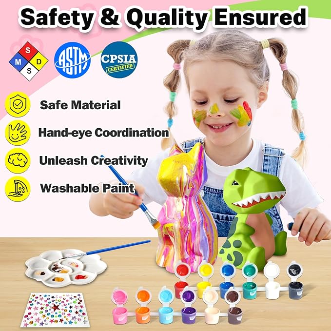 FUNZBO 2Pcs Paint Your Own Dinosaur & Cat Lamp - Arts and Crafts Supplies Painting Kits for Kids Teens, DIY Night Light Toy for Toddler Girls Boys Ages 3 4 5 6 7 8 9 10 11 12 Christmas Birthday Gifts
