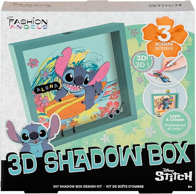 Fashion Angels Disney Stitch DIY 3D Shadow Box Kit, Kids Craft Set with Markers, Colorable Inserts & Backgrounds, Ideal Art Project for Girls & Boys Ages 8+