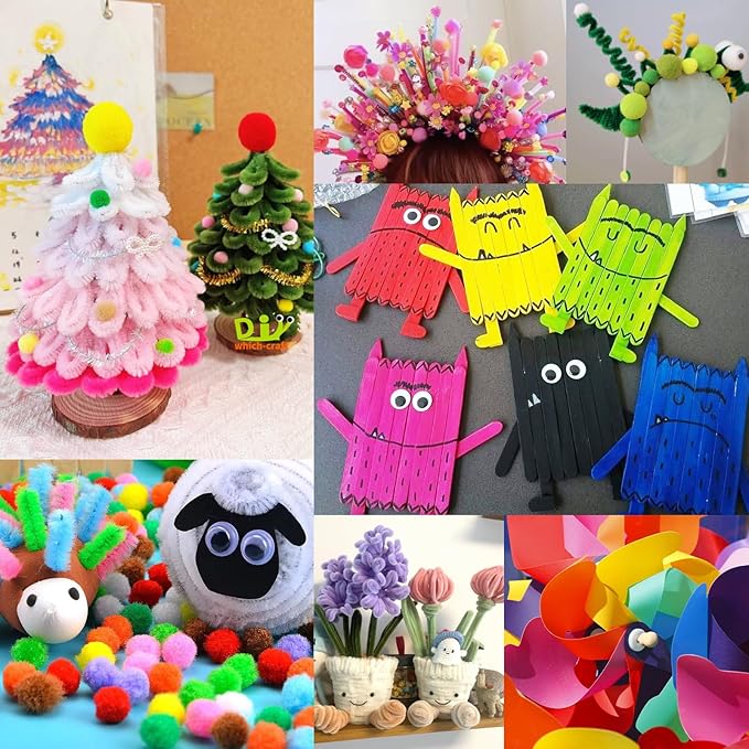 FUNZBO Arts and Crafts Supplies for Kids -Christmas Kids Craft Kit with Pipe Cleaners, Popsicle Sticks, Pompoms & Stickers, All in One Homeschool Supplies, Toys Crafts for Girls Boys Age 4+