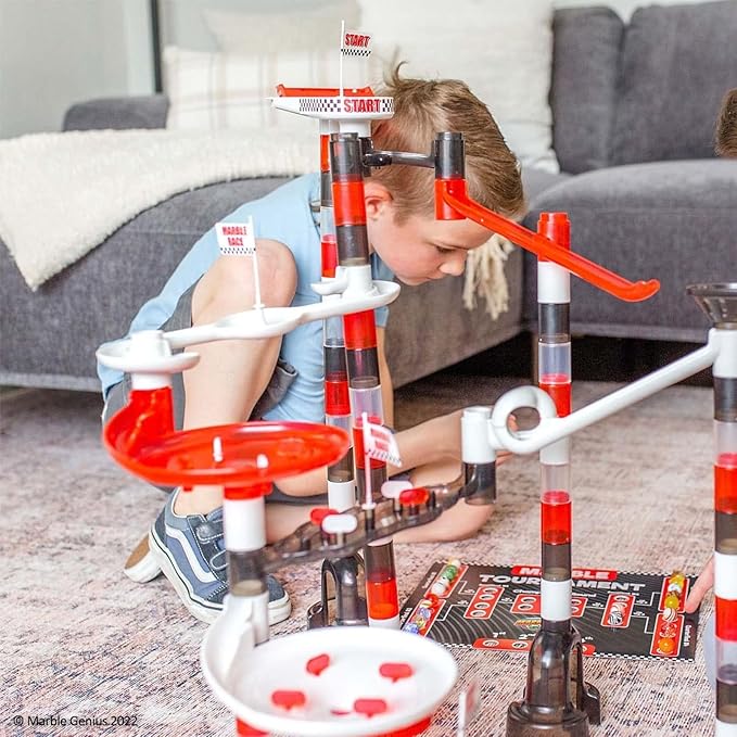 Marble Genius Marble Run Racing Set: 200-Piece Marble Run Racing Set Toys for Kids, Marbles Maze Tower Building Blocks, Marbles Race Track Rolling Game, Educational Learning STEM Toy Gift