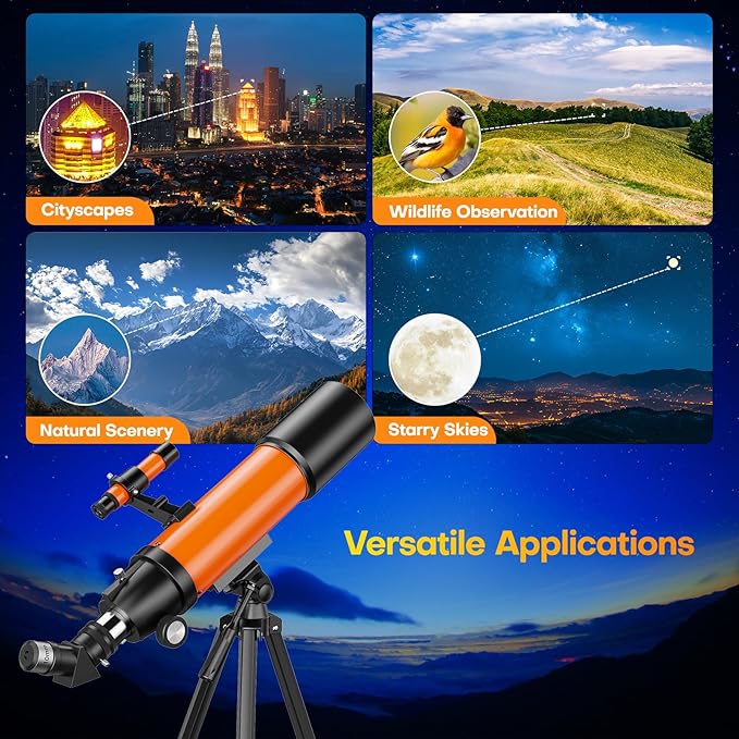 USCAMEL Telescope for Adults High Powered: 90mm Astronomical Portable Refractor for Beginners Kids 8-12 - Tripod & Phone Mount for Travel Stargazing Photography (Orange)