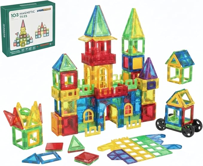 IMAGINATION 103 Piece Tiles Building Set for Kids Ages 3–8, STEM Educational Montessori Toy for Boys and Girls, Sensory Gift