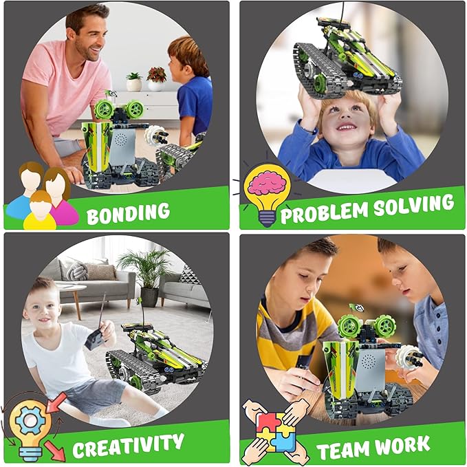 Kididdo Remote Control Cars Robot Building Kit Educational Toys for Age 8-13 Fun STEM Toys for Kids 3-in-1 RC Car Kit to Build Cool Building Blocks Set Birthday Gift for 8 9 10+ Year Old Boys