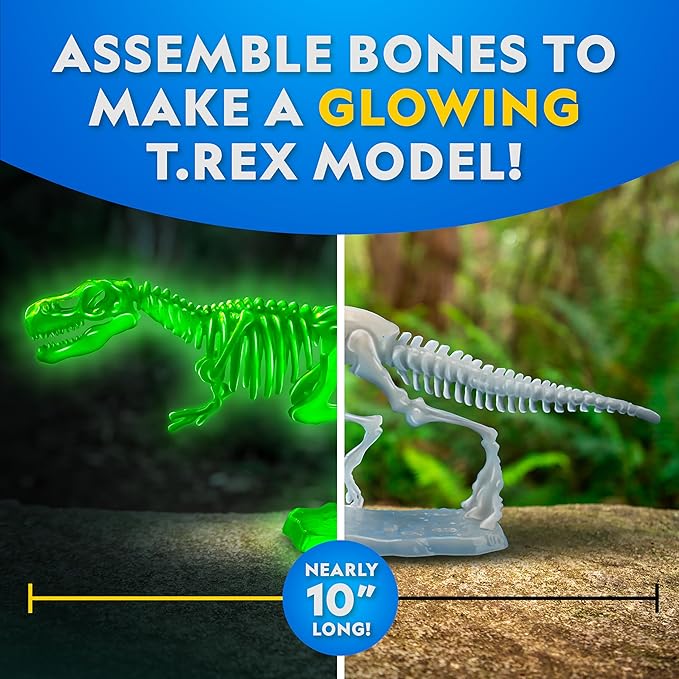 National Geographic Glow-in-The-Dark T. Rex Dissection Lab – Dissect a Synthetic Dinosaur, Build a 9.5” Glowing Tyrannosaurus Skeleton Model, Includes Refill Pack and Learning Guide, Dinosaur Toys