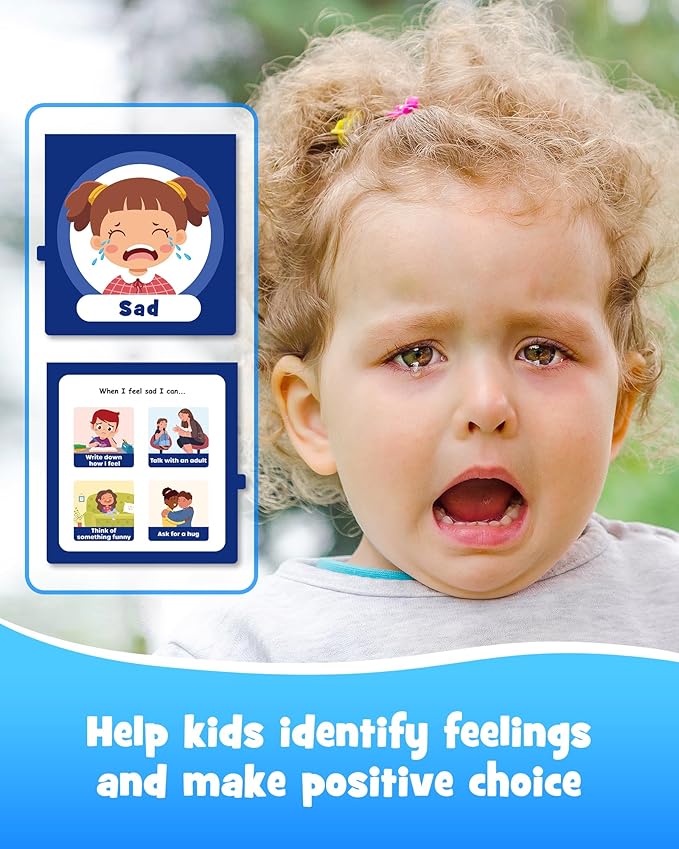 D-FantiX Feelings Flip Book for Kids, Emotions Chart Feelings Book Calm Down Corner Supplies, Autism Learning Materials ADHD Tools for Preschool Kindergarten Classroom
