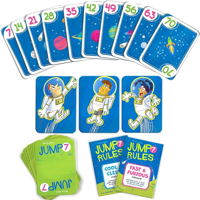 Melon Rind Jump 7, Math Game for Kids Learning Multiples of 7, Lively, Space-Themed Card Game, Quick, Fun Activity for Boosting Math Confidence, Easy to Learn, Ages 8+
