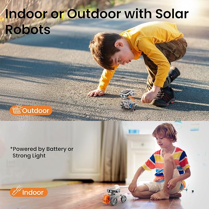 Sillbird Solar Robot Building Kit Christmas STEM Gift for Boys Aged 8-13, 15-in-1 DIY Science Educational Robotic Toy for Kids Teens Birthday, Powered by The Sun or Battery with 212 Pieces
