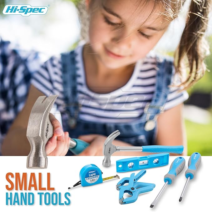 Hi-Spec 16pc Kids Tool Set with Tool Belt – Real Child-Sized Tool Kit for Boys & Girls, DIY Building, Hand Tools, Woodworking, Carpentry, STEM Learning, Construction Play Set – Blue