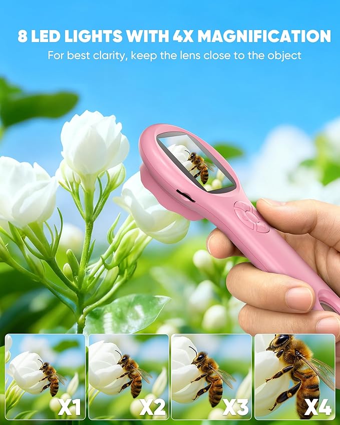 T TAKMLY Mini Pocket Digital Microscope, Macro Fixed Focus Magnifying Glass, Portable Handheld USB Digital Microscope 500x Magnification, 4X Zoom