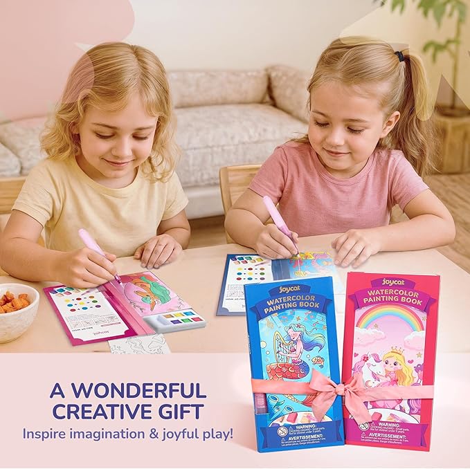 JoyCat 2 Pack Pocket Paint with Water Coloring Books for Kids, Art & Craft Activity Toy Set, Creative Travel & Home Painting Kit, Gifts for Girls & Boys Ages 3-8 (Magical Pony & Ocean Princess)