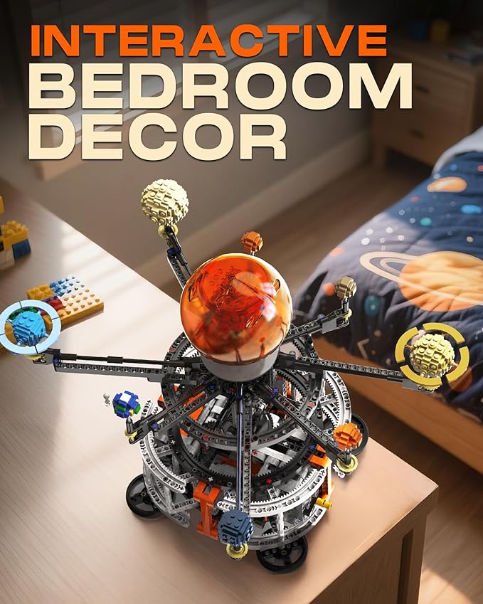 Solar System Building Set with Light, Rotatable STEM Educational Toys with 8 Planets, Electric Manual Mode Spinning Space Toys for Astronomy Learning, Gift for Boys Girls Age 6-12(1282pcs)