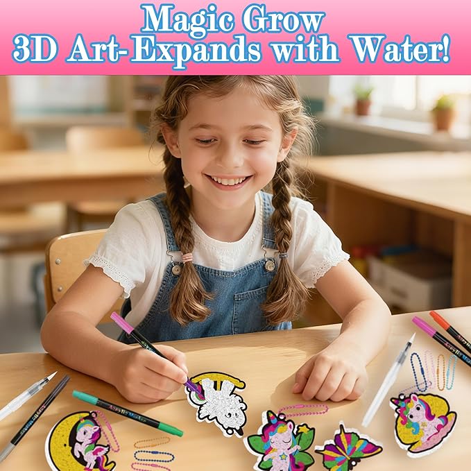 Magic Foam Painting Kit for Kids - Unicorn 3D Puffy Art Craft with 24 Ball chains, Mess-Free Puffy Textured Paint, Creative DIY Activity for Girls & Boys Ages 4-8, Birthday & Christmas Gifts