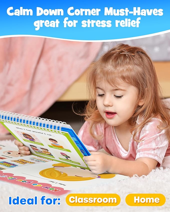 D-FantiX Feelings Flip Book for Kids, Emotions Chart Feelings Book Calm Down Corner Supplies, Autism Learning Materials ADHD Tools for Preschool Kindergarten Classroom