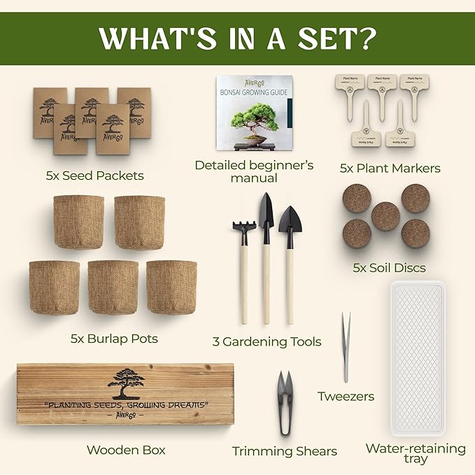 DIY Bonsai Tree Kit for Beginners – 5X Unique Japanese Bonzai Trees, Complete Indoor Bonsai Starter Kit for Growing Bonsai Plants w/Tools & Planters – DIY Christmas Gardening Gifts for Mom