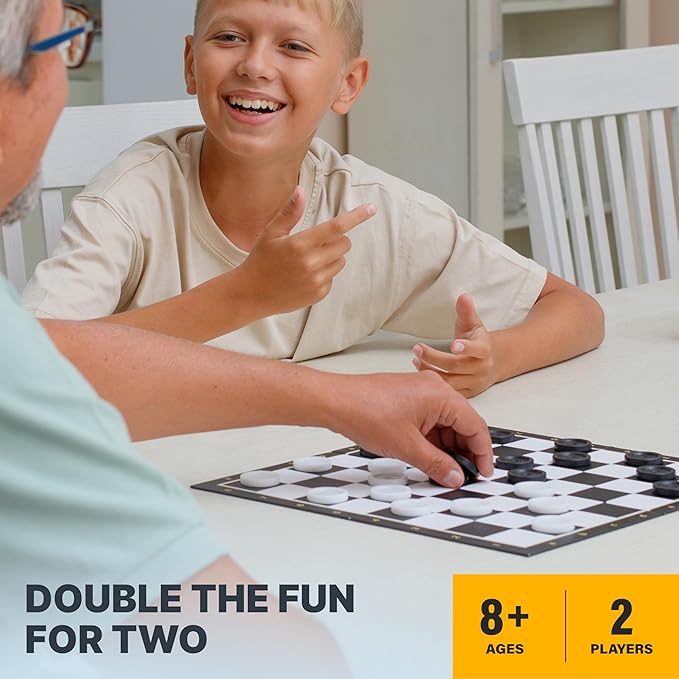 Checkers Board Game with 30 Checkers Pieces - Classic Board Game for Kids and Adults