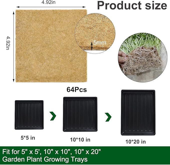64PCS Microgreens Kit, 5" X 5" Hydroponic Sprouting Pads Microgreen Grow Mat Indoor Organic Production for Microgreen Starter Tray Wheatgrass Sprouts