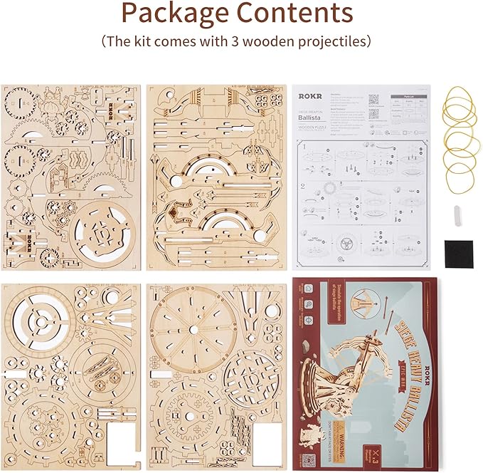 ROKR 3D Wooden Puzzles for Adults, DIY Wooden Ballista Launcher Toys Building Model Kits STEM Projects Toys for A dult