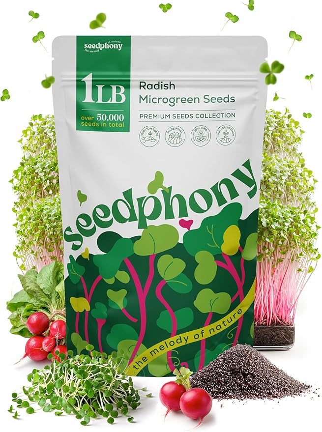 Radish Sprouting & Microgreens Seeds - 50,000 Non-GMO Heirloom Seed, 1lb Resealable Bag - High-Germination Radish Seeds for Sprouting in Jars, Soil, Hydroponics & Microgreen Trays
