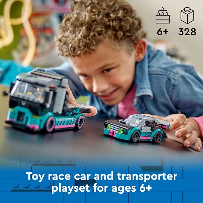 LEGO City Race Car and Car Carrier Truck Building Toys - Pretend Play Toys for Boys & Girls, Ages 6+ Years - Gift for Christmas - W/Racer & Driver Minifigures - 60406