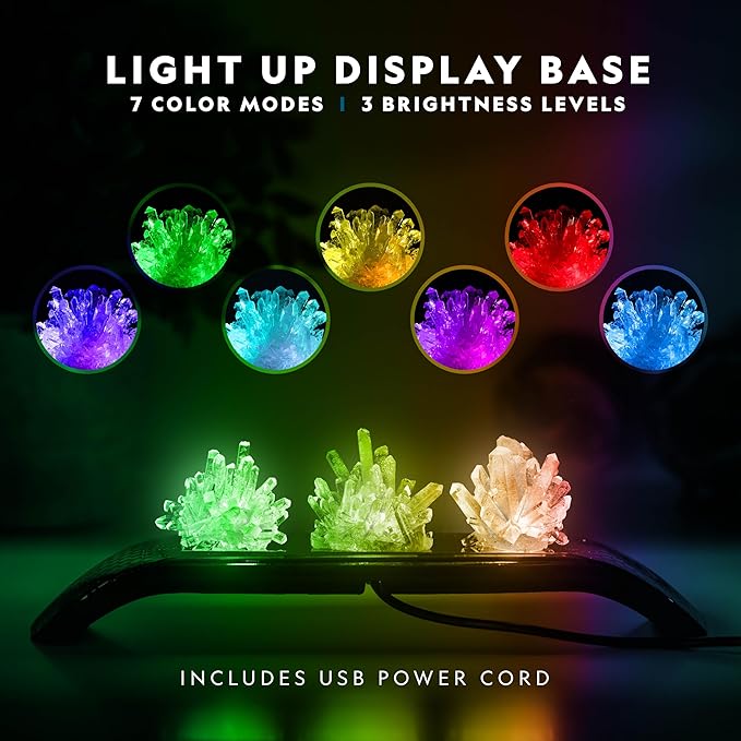 National Geographic Crystal Growing Kit - 3 Vibrant Colored Crystals to Grow with Light-Up Display Stand, Science Toy for Girls and Boys Ages 8-12, Includes 3 Gems, Cool STEM Gift (Amazon Exclusive)