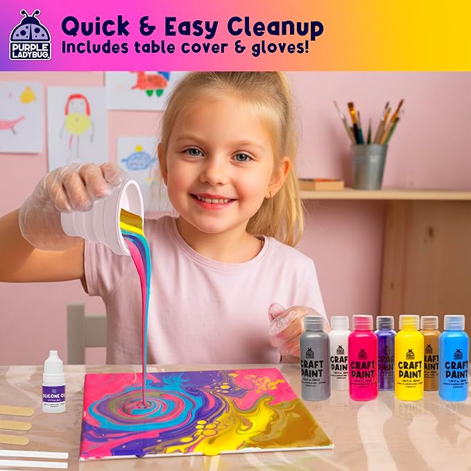 Paint Pouring Art Kit - Art and Crafts for Kids Ages 8-12, Gifts for 6 7 8 9 10 11 12 Year Old Boys & Girls Christmas Gift Ideas, Birthday Gifts for Girls, Tween & Teen Girl - DIY Painting Kit