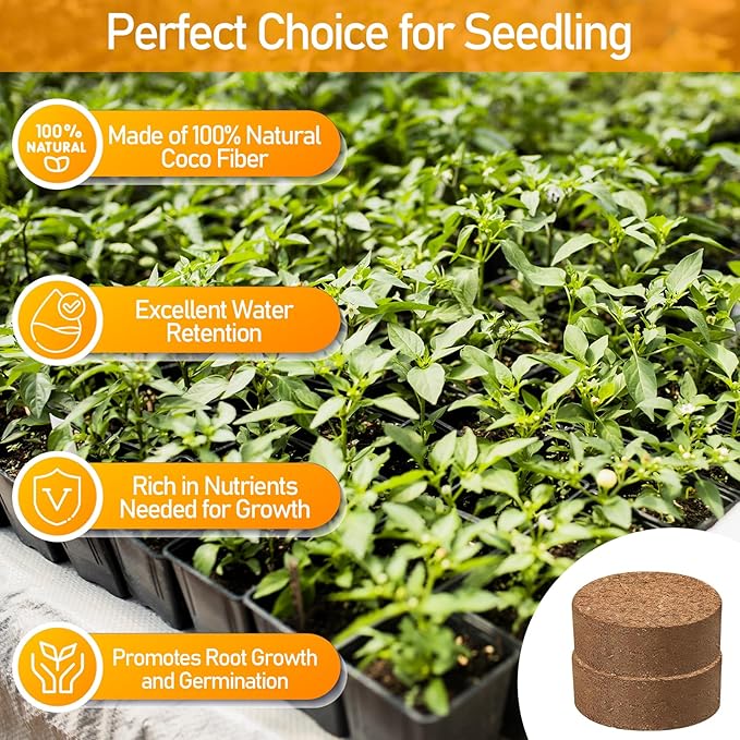 Legigo 50 Pcs 30mm Coco Coir Pellets Seed Starter Soil Mix- Organic Coconut Coir Potting Soil Pods for Seedling, Coco Peat Soil Discs for Indoor & Outdoor Plants Bonsai Herbs Vegetables and Flowers