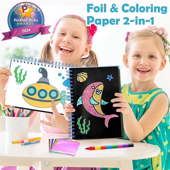 FUNNYB&G Foil Art Craft for Kids - Christmas Crafts Gift Party Favors Stocking Stuffers for Kids Fun Art Supplies Creative Birthday Gift Travel Toys for Girls Boys 4 5 6 7 8 9 Years Old(Ocean)