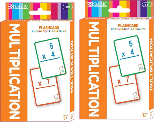 BAZIC Products Multiplication Flash Cards, Numbers Elementary Math Flashcards Game at School, Problem Solving (36/Pack), 2-Packs