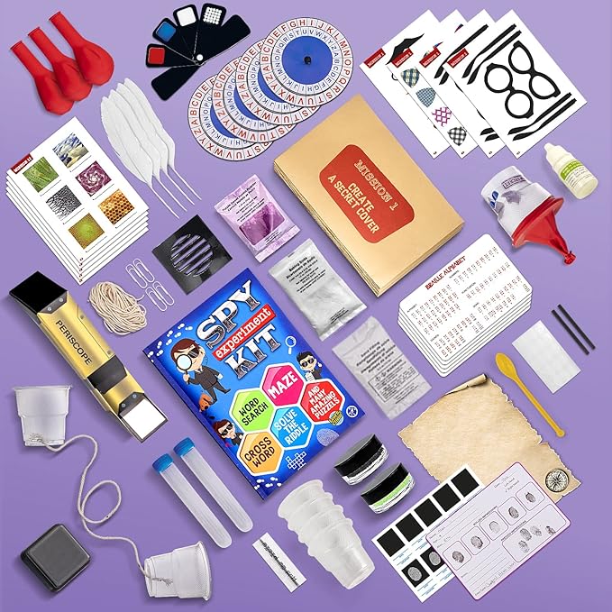 Kids Spy Kit, Explore 15 Secret Missions & Create 14 Detective Gadgets - Birthday for 7, 8,9,10 Year-Old Boy