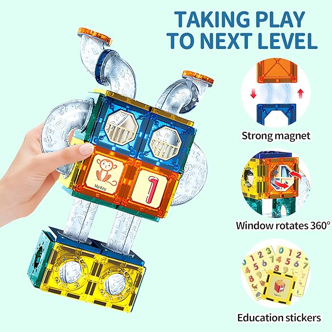 Motorized Marble Run Set, 107-Piece Magnetic Tile Building Toy with Ferris Wheel & Elevator, Marble Runs for Kids 4-8, Marble Maze Game Building Toy, Perfect STEM Educational Gift for Kids Ages 4-12