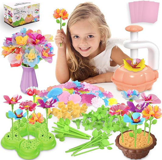 Fabric Flower Bouquets Toys for Toddlers and Girls Ages 3 4 5 6 7 8 9, Arts & Crafts Kit for 4-8 Year Old Kids, Ideal Festive Christmas Gifts for Preschool Girls, Educational Handmade DIY Activity Set
