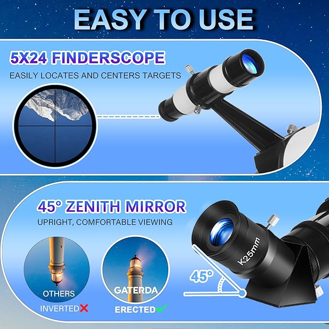 Telescope, Telescope for Adults High Powered - 90mm Aperture 700mm Refractor Telescopes for Astronomy Beginners with AZ Mount Tripod and Phone Adapter for Moon Observation