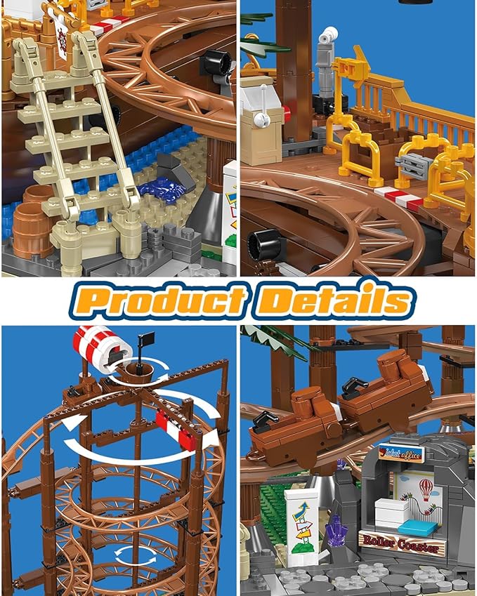 Sosuy Roller-Coaster Building Set, Electric Motorized Track Ship, Amusement Park Toy for Boy Girl Teen, Easter Birthday Gifts for Adult Kid Ages 6 7 8 9+, City Construction Theme Collection 2174pcs