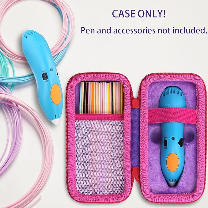co2CREA Hard Case for 3Doodler Start+ Essentials (2024) 3D Pen Set - Storage Organizer with Custom Slots for Art Activity Set, Printing Filament Refill and USB Charger, Purple Case + Rose Red Zipper