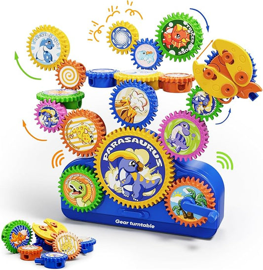 2025 STEM Gears Toys for Kids Ages 3+, Creative Learning Building Blocks, 13Pcs Educational Construction Toy Set, Electric & Manual Dual Mode, Versatile Gear Playset Gift for Boys & Girls