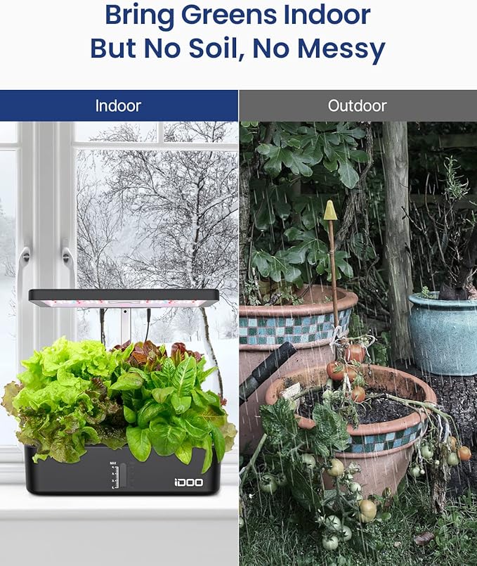 iDOO Hydroponics Growing System Kit 12Pods, Indoor Herb Garden System, with LED Grow Light, Built-in Fan, Auto-Timer, Adjustable Height Up to 11.3", for Home School, for Women Mom