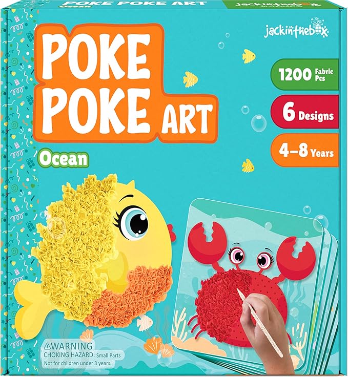 jackinthebox Poke Poke Art – Ocean Theme, Mess-Free Fabric Art and Craft, Flower Pressing Kits, Gift for Kids, Toys for Girls and Boys Ages 4 5 6 7 8