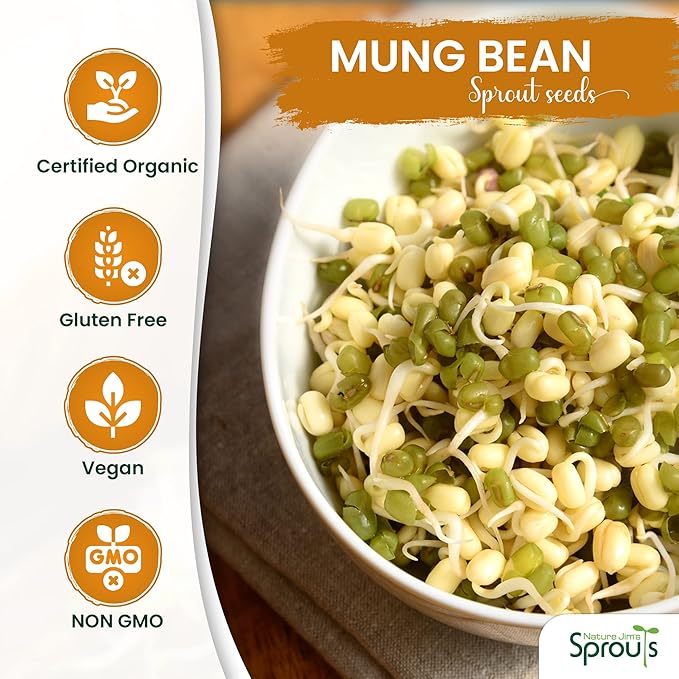 Nature Jims Sprouts Mung Bean Sprouting Seeds – Non-GMO Mung Beans for Growing Nutritious, Fresh Sprouts – Packed with Vitamins, Minerals & Fiber – Premium Resealable Bag for Longer Freshness – 16 Oz