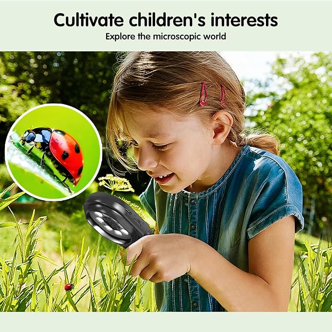 Microscope for Kids, EDCREATY 500X Magnification 2.4-Inch High-Definition Screen, Mini Portable Pocket Handheld Camera for Christmas Birthday Gifts Toys for 4 5 6 7 8 9 10 11 12 Year Old Kids(Black)