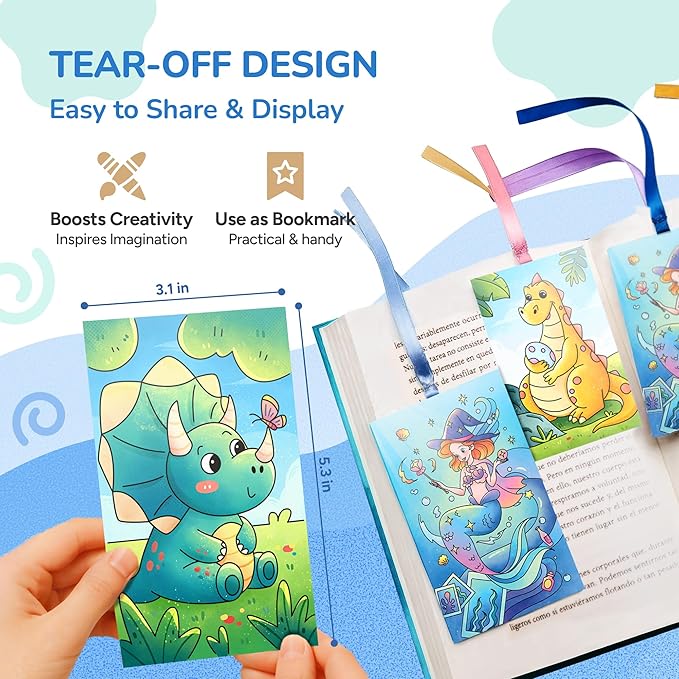 JoyCat 2 Pack Pocket Paint with Water Coloring Books for Kids, Art & Craft Activity Toy Set, Creative Travel & Home Painting Kit, Gifts for Girls & Boys Ages 3-8 (Ocean Princess & Dinosaurs)