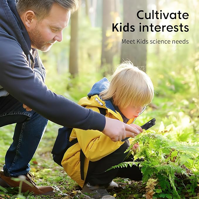 Magnifying Glass - Mini LED Pocket Microscope for Kids(5-10 Years) - Educational Science Kit Durable Design - Ideal Gift for Girls (Black)