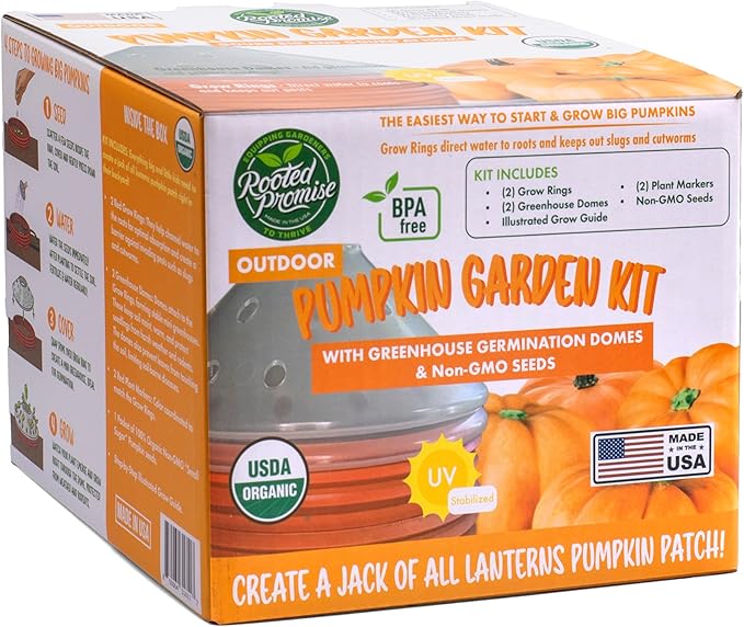Kids Pumpkin Garden Kit – Grow Your Own Pumpkins from Seeds with Greenhouse Germination Domes & Grow Rings, Non-GMO Seeds, BPA-Free | Gardening Gift for Kids & Families, Made in USA