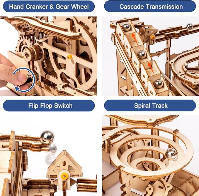 Rowood 3D Puzzles for Adults, Wooden Marblr Run Model Kit, DIY Building Kits for Adults to Build, Craft Gift for Age 14+, Waterwheel Coaster