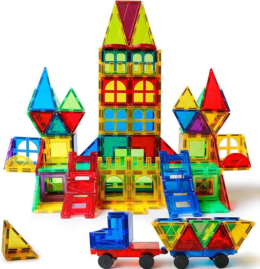 MAGBLOCK Magnetic Tiles Kids Toys, 120PCS 3D Magnetic Building Blocks Set Construction Toys Educational STEM Magnet Tiles for Kids Stacking Blocks Learning Gifts for Toddlers Boys Girls