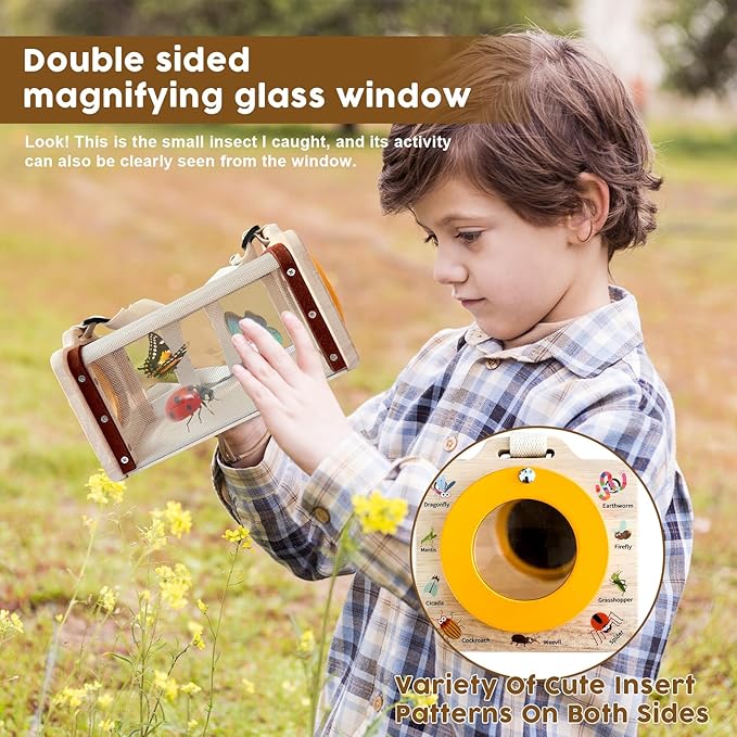 Bug Catcher Kit for Kids, 10 PCS Outdoor Explorer Set with Insect Cage, Butterfly Net, Magnifying Glass, Compass & ID Cards, STEM Nature Exploration Toys for Boys Girls, Backyard Adventure Gift